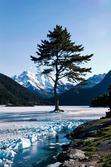 08837-4228919740-a big tree,growing on glaciers,the green branches and leaves contrast sharply with the surrounding scenery,photos recorded by fu.png